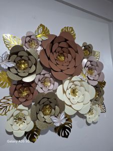 12pcs Giant Glittered Paper Flower Wall Backdrop Decorations - Brown Beige Gold White - Festive Home Decor - Seasonal Accessories