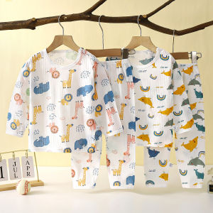 Pure Cotton Home Clothes Set for Children Summer Thin Long Sleeve Sleepwear Air Conditioning Suit Boys And Girls 73-160cm