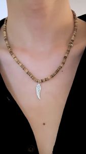 Dây chuyền nam nữ thời trang Vòng cổ nam hạt gỗ khâu mặt lông vũ phong cách Bohemia cá tính