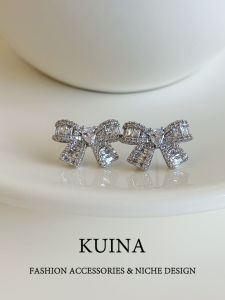 kuina | Crystal Bow Earrings Silver Pin