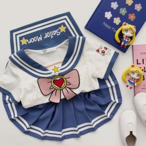 Cute Girls Summer School Uniform Skirt Set Korean Style Pleated Two-Piece Cotton Outfit Photography Props 15 Years Old