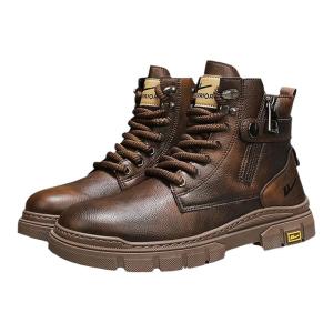 Mens Winter Martin Boots Thickened Fleece Lined Sports Work Boots High Top Warm Cotton Shoes Waterproof Low Heel round Toe