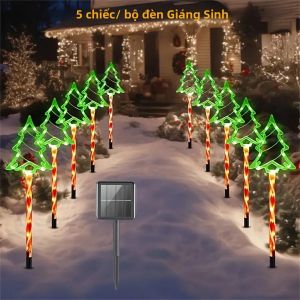 5 Cái/bộ Đèn Năng Lượng Mặt Trời Hình Cây Kẹo Ngoài Trời Chống Nước 8 Chế Độ Gắn Sàn Sân Vườn Bộ Đèn Dây Trang Trí Sân Vườn