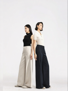 HIPPIE MISS | Custom for Short Women Khaki Wide Leg Trousers Loose Drape Straight