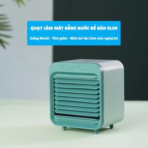 Quạt đá điều hòa phun sương Jatek SL-08 - Quạt hơi nước mini để bàn làm mát 8-10 độ dùng pin sạc 8-10 tiếng