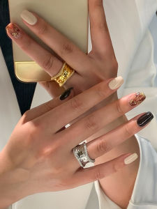 CAFFTI | Unique Irregular Wave Pattern Diamond Inlaid Metal Ring