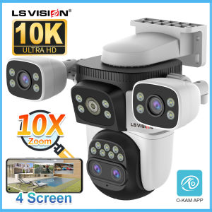 LS VISION 10K 4 Lens 4Screen 10X Hybrid Optical Zoom WIFI CCTV Camera 20MP Linkage PTZ Cam Humanoid Tracking Home Security Camera Outdoor Waterproof Night Vision 24 Hours Record IP Cameras