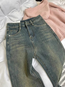 กางเกงยีนส์ทรงขากระบอกสีน้ำเงินอ่อนทรงสลิมฟิตสำหรับผู้หญิง ทรงขาตรง ทรงสูง ทรงเข้ารูป กางเกงยีนส์ทรงลำลอง