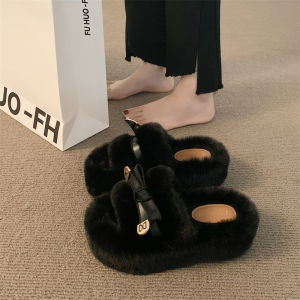 Womens Slippers White Fluffy Slip-On Shoes Indoor Outdoor Wear Spring Summer Autumn Winter Home Comfortable Cotton Slippers