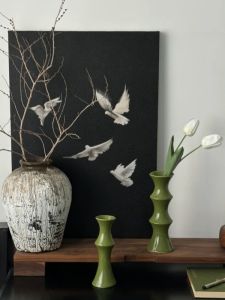 Hoa Mạ Nước Bằng Gốm Màu Xanh Lá Cây Hình Ống Cọc Tròn Đơn Giản Hiện Đại Phong Cách Trung Hoa Mới Dùng Để Trang Trí Nhà Cửa