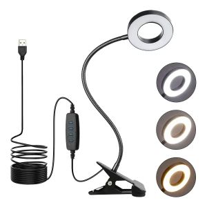3 Color Modes 10 Brightness LED Reading Desk Lamp Usb Clamp Flexible Book Light Portable Read Light Desktop Light Night Light