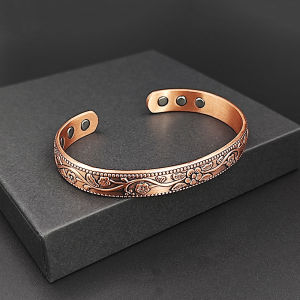 Vintage Magnetic Pure Copper Bracelet for Women Flower Energy Cuff Bangle Preventing Arthritis Jewelry Gift