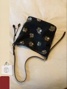 Chio’2nd | Black Denim Sequin Flower Vintage Tote Bag