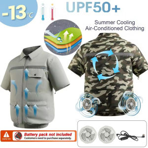 Summer Air Conditioned Short Sleeve Jacket USB 5V Cooling Fan T-shirt Breathable Cooling Clothes Outdoor Working Fishing Camping