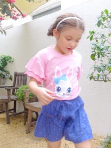 Đồ bộ cộc tay bé gái Bigfox Miss Meow size đại mùa hè vải cotton mềm mại in thỏ dễ thương cỡ 3-11 tuổi 30kg 40kg