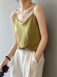 White Satin Small Strap Vest Women Summer Outerwear Inner Match Acetate Simulation Silk V-neck Sleeveless Short Top