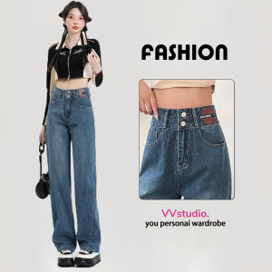 Celana Jeans Panjang Wanita Biru Retro High Waist Kulot Jeans Wanita Boyfriend Jeans