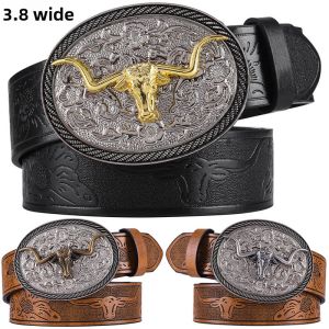 Vintage Style PU Leather Western Cowboy Belt with Classic Letter Buckle — 3.8 cm Wide Durable and Stylish with Retro Floral Emb