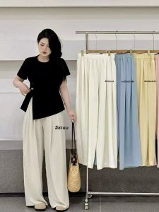 กางเกงขายาวทรงหลวมเอวสูงสไตล์เกาหลีสำหรับผู้หญิง กางเกงขายาวทรงหลวมสบาย ๆ สไตล์ใหม่ปี 2025 กางเกงขายาวทรงหลวมสำหรับผู้หญิงไซส์ใหญ่