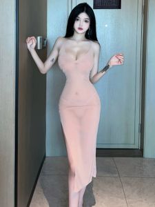 Gợi Cảm Cắt Thấp Cổ Chữ V Xem Qua Lưới Xẻ Tà Cao Không Dây Đầm Váy Ngủ Có Áo Khoác Ngoài Gege Xu Hướng Thời Trang Tại Nhà Internet Nổi Tiếng