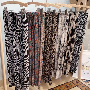 Summer Loose Slimming High Waist Wide Leg Pants Ice Silk Shantung Casual Dyeing Batik Womens Long Trousers Draping Straight