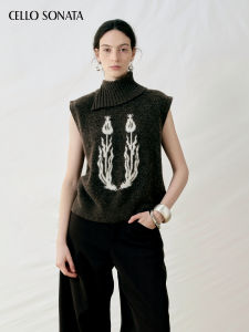 Cello Sonata | Floral Asymmetric Neckline Wool Sleeveless Knit Sweater