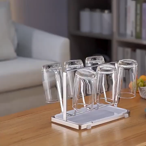 Easyhome.sg 304 Stainless Steel Cup Drying Rack | 6-Cup Mug Drainer Holder Kitchen Organizer