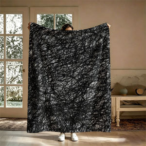 BILIBILI | Scribble Lines Black White Flannel Blanket Perfect for Sofa Office Bed Travel Sleep Read Relax Camping Four Season Use