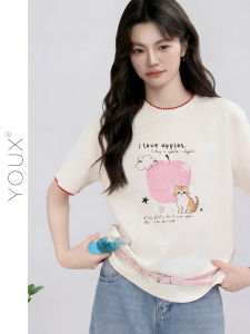 YOUXIANG | Áo Thun Cổ Tròn In Hình Đồ Dài Mùa Hè Phù Hợp Đi Làm