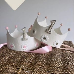 Toddler Baby Hair Accessories Floral Embroidery Letter Decor Crown Toddler Girl Headband Birthday Party Photoshoot Props H2001