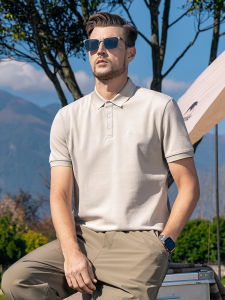 Enjeolon | Embroidered Short Sleeve Polo Shirt Heavyweight Pique Cotton