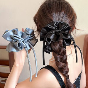 มัดซาตินขนาดใหญ่สำหรับผู้หญิงยืดหยุ่นยางรัดผมที่มัดผมหางม้าสีทึบยางรัดผมสาวรัด