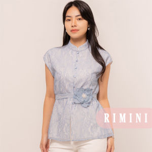 RIMINI - Atasan Wanita Brockat Mewah Flower Belted Size XS-XL - Agracia Top CC32206
