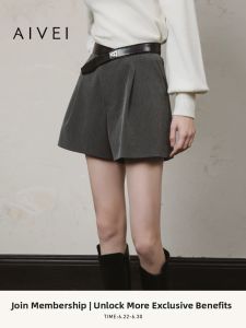 AIVEI | Irregular Hem British Style Wide Leg Shorts for Winter Commuting