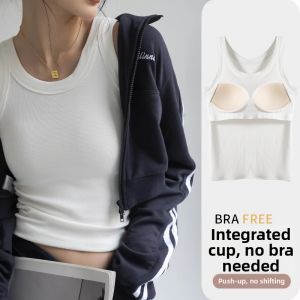 Padded Integrated Bra Vest Conceal Armpit Breastfall Wide Shoulder Strap Underwear Top