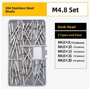 BAIRUITE | 304 Stainless Steel Core-pull Rivet Set Large-cap Round and Countersunk Head