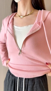 เสื้อฮู้ดผู้หญิงแขนยาวมีซิปเรียบง่ายลำลองสีพื้นเสื้อผ้าออกกำลังกายฤดูใบไม้ผลิฤดูใบไม้ร่วง #WYP-6902