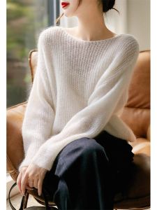 French Style Drop Shoulder Soft Glutinous Mohair Sweater Female 2024 Spring & Fall New Arrival Fancy Loose Comfortable Knitwear Tops