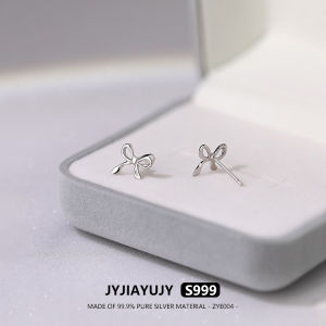 JYJIAYUJY 100% Pure Silver S999 Stud Earrings Butterfly Bow Small Earrings 8mm Size Smooth and Comfortable Korean High Quality Fashion Hypoallergenic Jewelry Gift Daily Use ZYE004