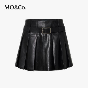MO&Co. | Faux Leather Pleated A-Line Short Skirt With Belt