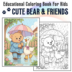 A-5 sized Cute Bear & His Friends Cute Animal Coloring Book For Kids Buku Mewarna Kanak-Kanak