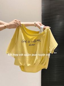 LUOSHAO | Letter Off-shoulder Loose Tee