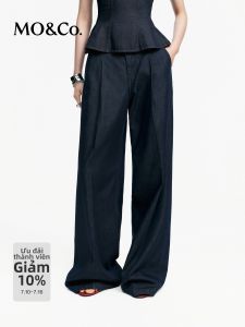 MO&Co. | Lightweight Raw Denim Trousers Mid-waist Wide Straight Leg