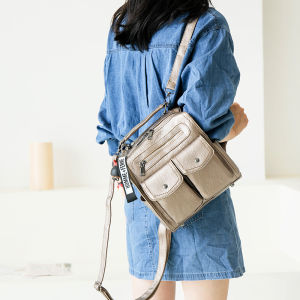 Multifunctional Leather Backpack Womens Versatile Three-Use Simple Style Crossbody Bag Suitable for All Seasons Korean Version