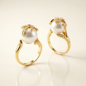 YLMyself Pearl Ring CZ Leaf Design Gold Rose Gold Silver Color Fashion Jewelry Women Anillos