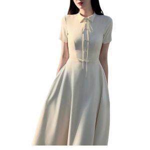 Short Sleeve Collar A Line Crepe Satin Shiny Midi Dress | P018-043 | PIMNADACLOSET