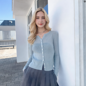 Summer European and American New Styles Loose Silk Linen Knit Sweater Cardigan Womens Long Sleeve Short Dress