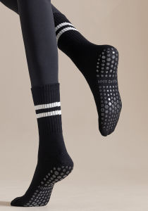 Long Yoga Socks with Grips for Women Home House Floor Barre Non-slip Socks Dance Pilates Fitness Cotton Stocking
