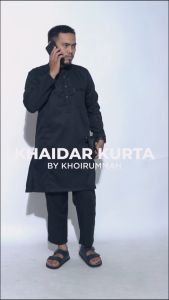 KHOIRUMMAH Koko Kurta Khaidar Set - Baju Pria Dewasa Lengan Panjang - Koko Kurta Polos - Black