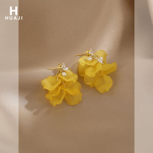 Elegant Yellow Petal Earrings Womens Fashion Floral Design Vintage Oversized Dangle Earrings Korean Style Jewelry Accessories
